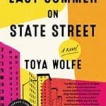 Last Summer on State Street by Toyal Wolfe book cover with pink, yellow and gold buildings