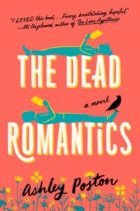 The Dead Romantics book cover with people laying on books