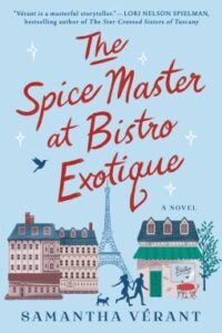 The Spice Master at Bistro Exotique book cover with carton houses, and Eiffel Tower