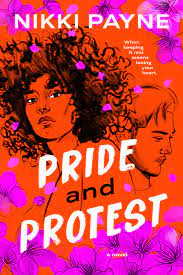 Pride and Protest bright purple and red cover with woman with afro and sketched man