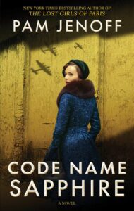 Code Name Sapphire book cover with woman hiding in the shadows with fighter planes in the distance