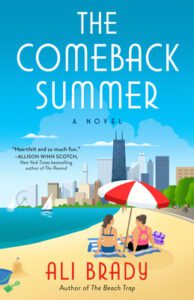 The Comeback Summer by Aly Brady book cover with cartoon image of Chicago Skyline and beach