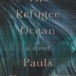 The Refugee Ocean book cover with blue and black swirls and a music score