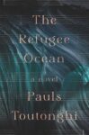 The Refugee Ocean book cover with blue and black swirls and a music score