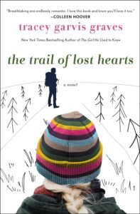 The Trail of Lost Hearts by Tracey Garvis Graves book clove with white snowy background with the back of a woman's head in a ski cap. 
