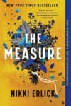 The Measure by Nikki Erlick book cover with blue bouquet of flowers wrapped.