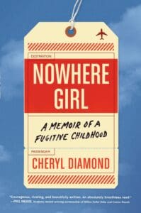 Nowhere Girl by Cheryl Diamond book cover featuring a luggage tage with title on it. 