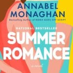 Summer Romance by Annabel Monaghan book cover features a cartoon image of the backs of a couple's arms with the woman character crossing her fingers.