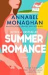 Summer Romance by Annabel Monaghan book cover features a cartoon image of the backs of a couple's arms with the woman character crossing her fingers.