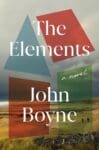 The Elements by John Boyne book cover with a field that has 4 random shapes on top of field.