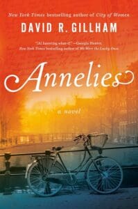 Anneliese book cover by David R. Gillham featuring a skiyline and old fashiioned bicycle
