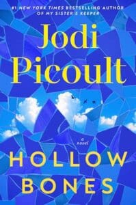 Hollow Bones by Jodi Picoult book cover featuring a sky with shards of glass in the air.
