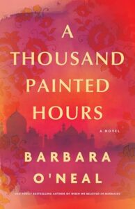 A Thousand Painted Hours by Barbara O'Neal book cover with orange sunset and city in the background
